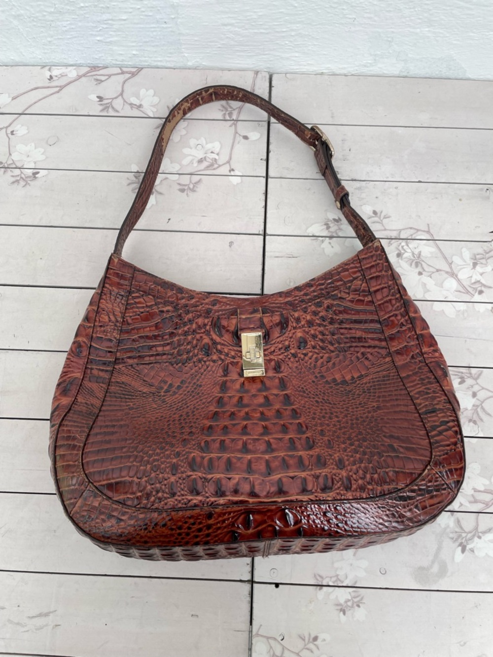 Brahmin Burnt Sienna Croc-Embossed Leather Hobo